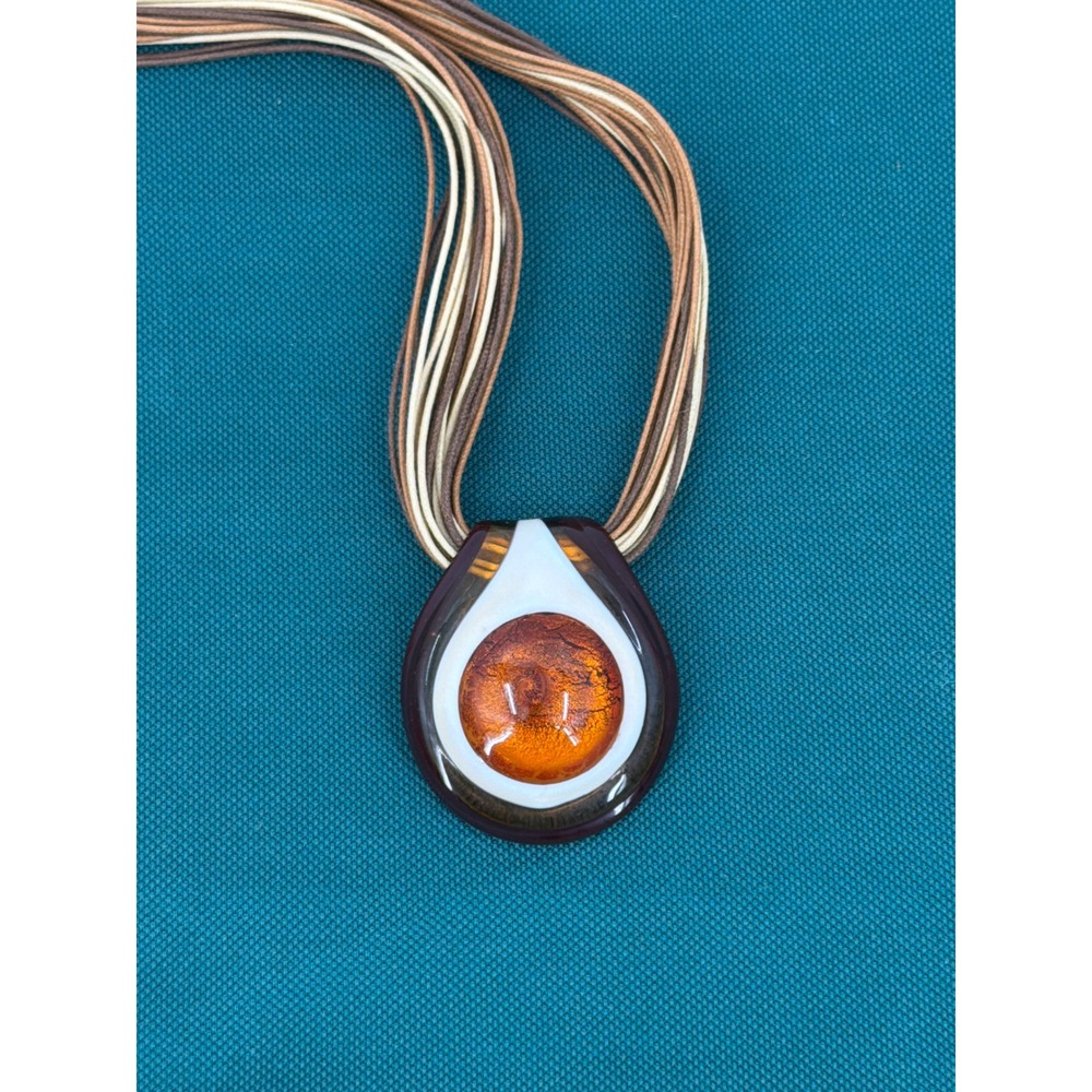 Vtg Antica Murrina Venezia Glass Pendant Necklace‎ Amber Swirl Murano Glass